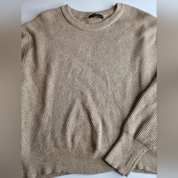 ZARA Beige Sweater XL Rib Knit Crop Minimalist Neutral 2655-Q - Picture 7 of 8